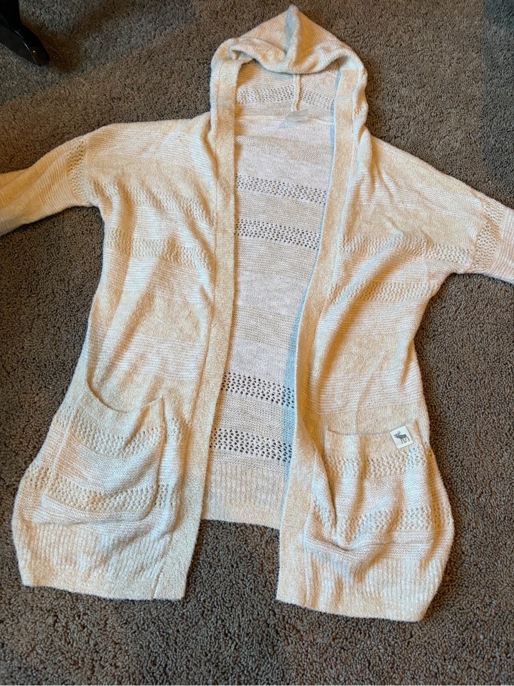 abercrombie kids Cream Hooded Open-Front Cardigan Sweater